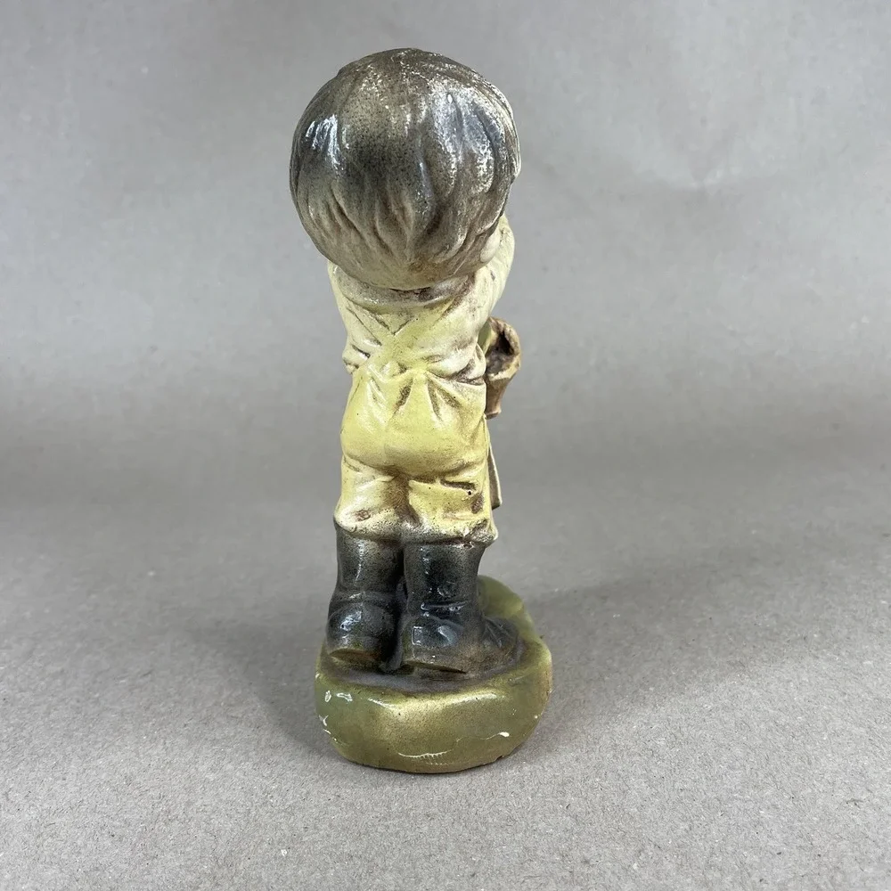 Vintage Boy Covering Girls Eyes‎ Holding Basket Figurine Surprise Yellow Green